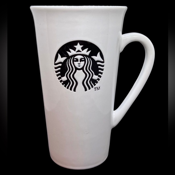 Starbucks Kitchen 23 Starbucks Ceramic Travel Mug White With Traditional Siren Logo In Black